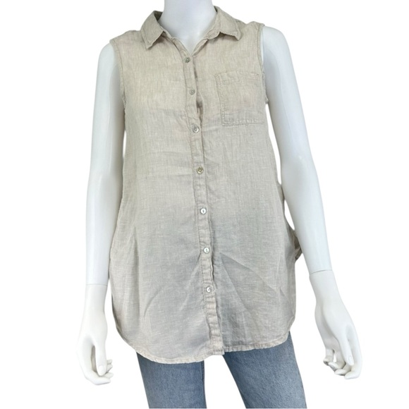 Sigrid Olsen Tops - SIGRID OLSEN Beige Linen Button-Down Size S K0656